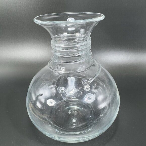 Blenko Hand Blown Glass Vase Clear Spiral Manganese 365nm Green UV Glow Vase VTG - Picture 2 of 16